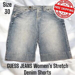GUESS JEANS 81 STRETCH Denim Cuffed-Look Shorts Size 30 FREE SHIPPING